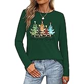 Women's Christmas Shirts Long Sleeve Merry Christmas Tree Shirts for Women Xmas Holiday Party Tees Tops
