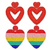 Bead Dangle Earrings for Women Beaded Heart Dangle Earrings Bohemia Statement Bead Drop Earrings Studs Valentine’s Day Heart Beaded Earrings Gifts