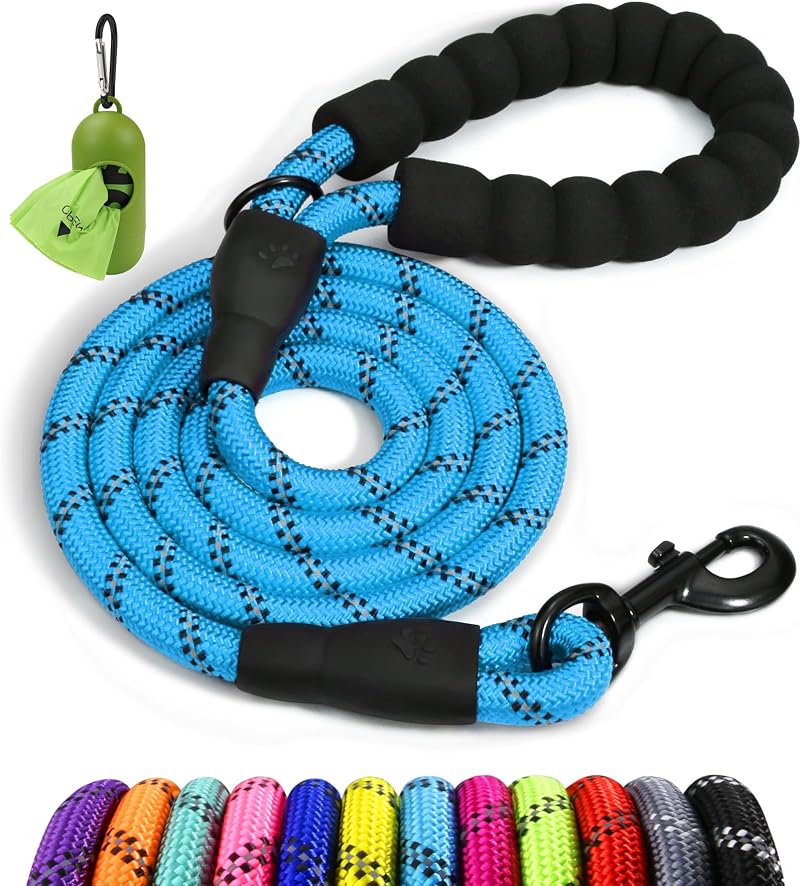 Taglory Rope Dog Lead 1.0 cm Reflective Padded Handle Blue 1.2 m