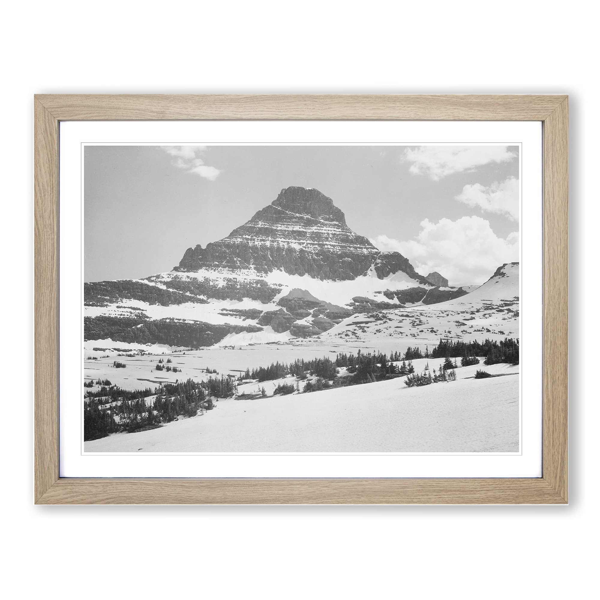Ansel Adams Glacier National Park Logans Pass Photograph Vintage Framed Print | A3 Oak Framed Wall Art | Ready to Hang | Classic Landscape Picture | Living Room Bedroom Lounge Office