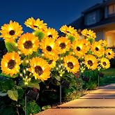 LETMY Solar Sunflower Lights Outdoor, 4 Pack, 24 Flowers, Gifts for Women | Solar Flowers Outdoor Garden Lights Waterproof IP65 for Flower Bed, Yard, Lawn, Garden Decor, Sunflower Gifts for Mom Grandma