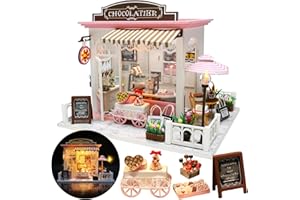 FLYBEAN Miniature House Kit, Miniature Dollhouse for Beginners, Mayberry Street Miniatures, Model Building Craft Diorama Kit, Ideal Gifts for Birthday, Easter Christmas(Chocolate Shop)