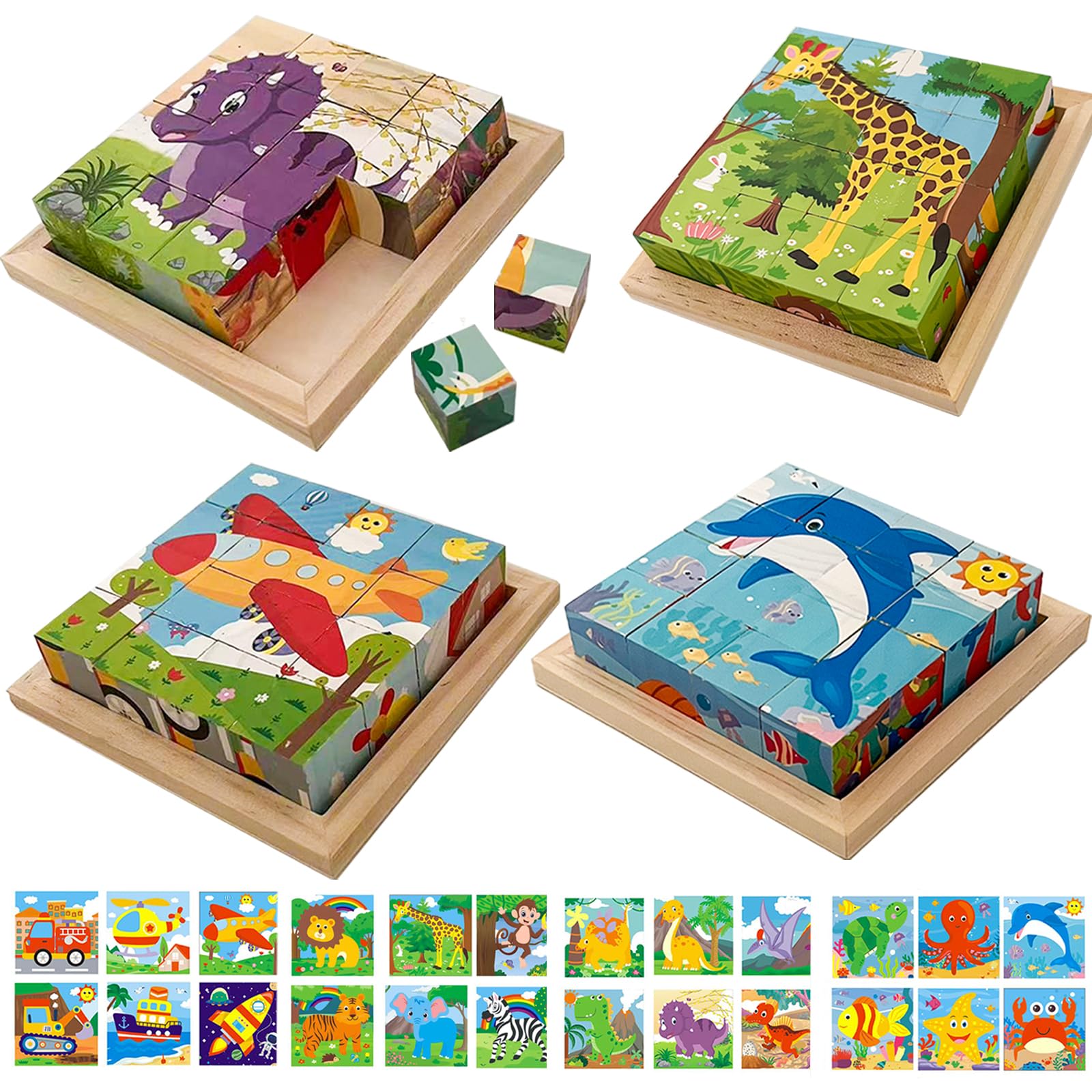 Photo 1 of 24 Jigsaw Puzzle Designs Cube Wooden Puzzle with Storage Tray,Toddler Kids Puzzles Ages 3 4 5 6,Educational Learning Montessori Toys for 3 4 5 Year Old,Wooden Puzzles for Kids 3-5 4-6 Years Old