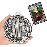 5 Inch St Benedict Medals with Saint Benedict Prayer Cards Home Protection,Catholic St Benedict Crucifix for Door Hanger Mexican Wall Art Decor,Escapularios Catolicos,Medalla De San Benito (Silver)