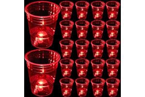 mishunyus Glow in The Dark Red Party Cups 40 Pack (16 oz) - LED Light Up Plastic Cups for Birthday Weddings BBQ Beach Holiday Decorations, Reusable Drinking Cups for Club Events & Nighttime