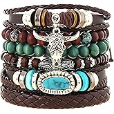 LKingel Turquoise Western Bracelets for Women Turquoise Beaded Stretch Bracelets Vintage Stackable Leather Bracelet Country Cowboy Outfit Accessories