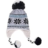 Dosoni Winter Hats for Women Knit Beanie Soft Warm Fleece Lined Long Ear Straps Snow Ski Cap with Pompom