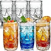 YIMITEE 6 Pack Tiki Glasses, 16 Oz Clear Tiki Mug, Exotic Zombie Party Cup, Hawaiian Style Cocktail Glasses Gift Set, Cute Old Fashioned Drinking Glassware for Tropical Island Drink Mai Tai Tiki Bar