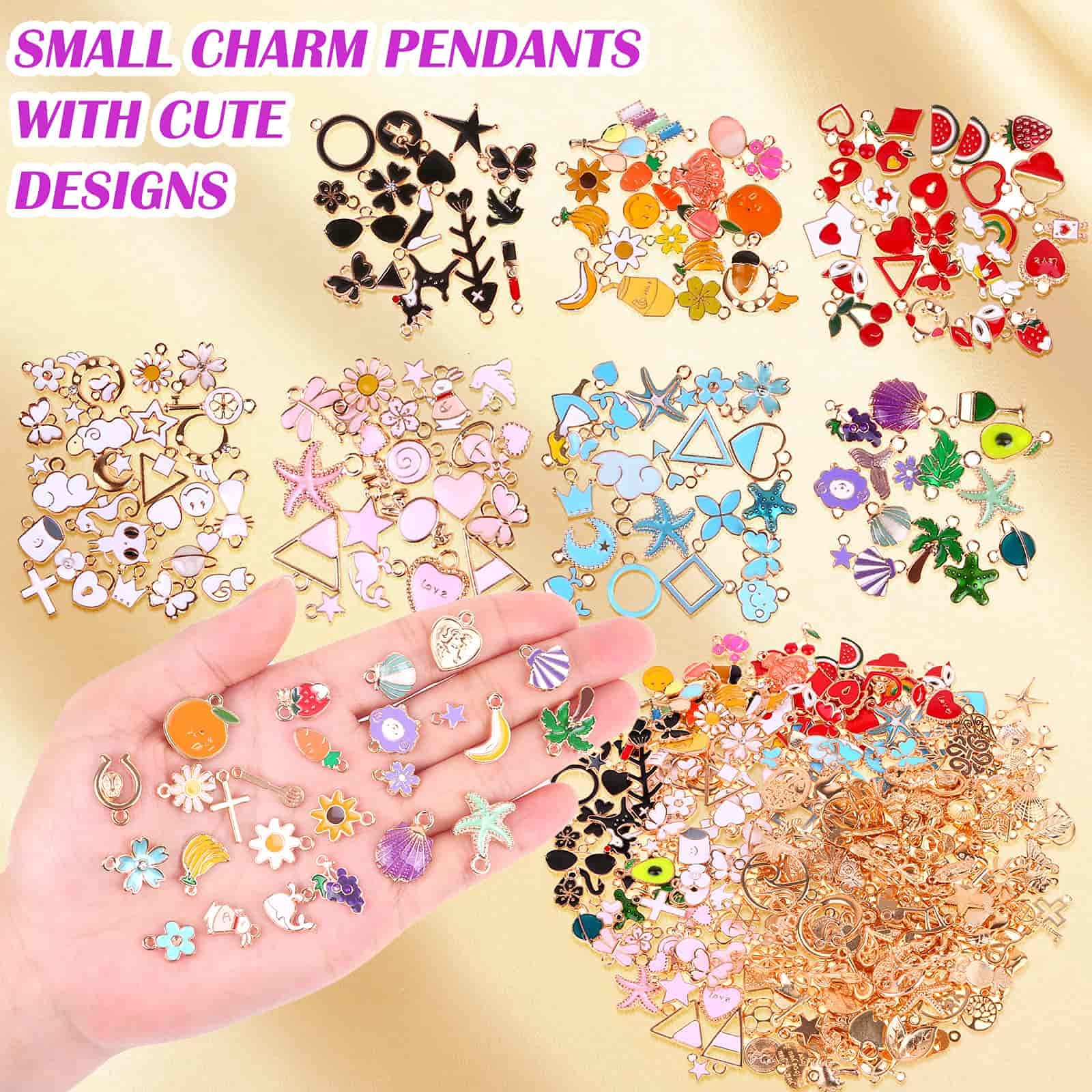 Acejoz 300Pcs Gold-Plated Enamel Charms for Jewelry Making - Wholesale Bulk Assorted Earring Charms for DIY Necklace Bracelet and Crafting (Multicolor)