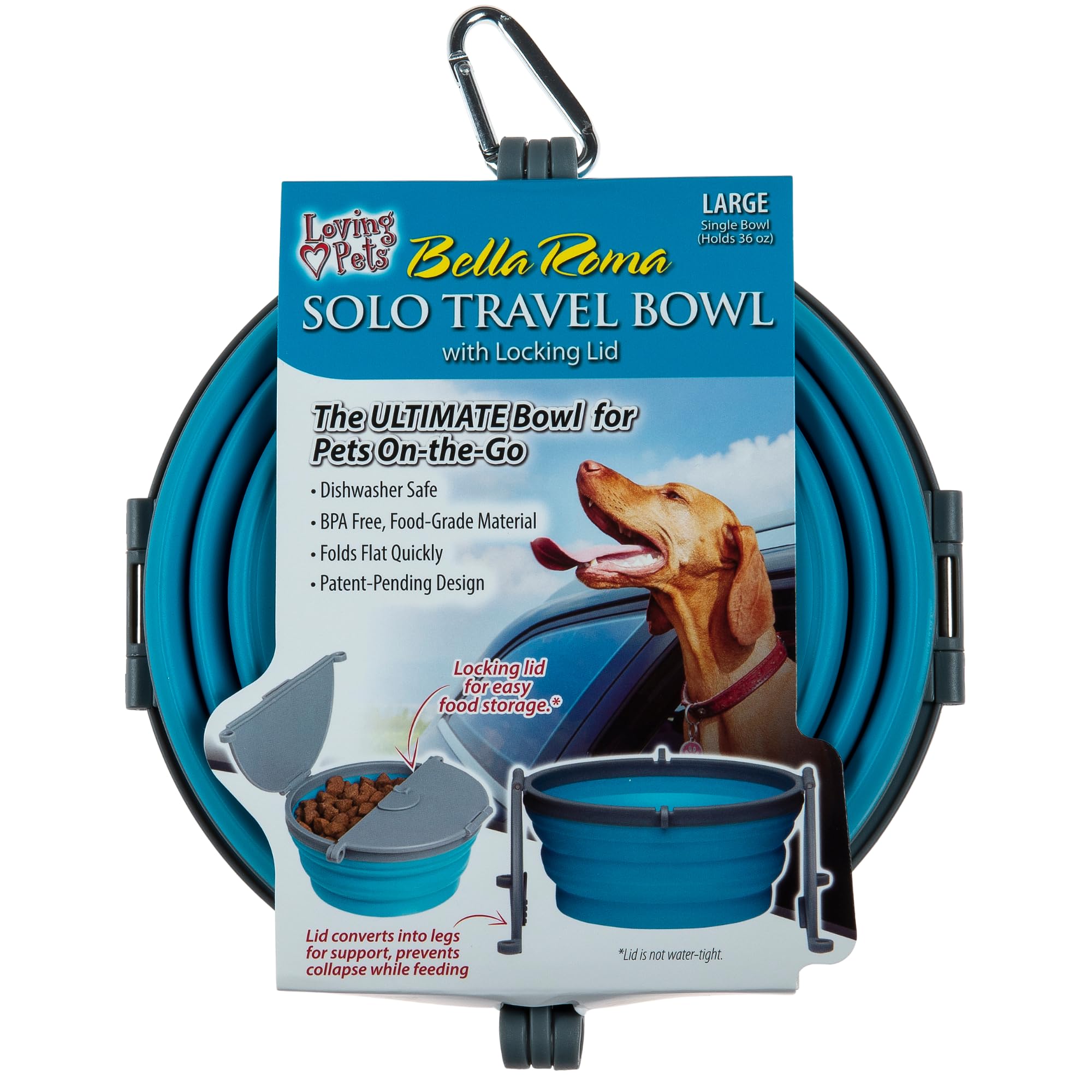 Loving Pets - Bella Roma Portable Travel Dog Bowl Collapsible Dog Food & Water Bowl (Blue, Large)