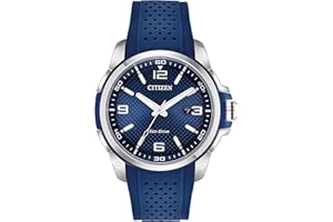 Citizen Men's Eco-Drive Weekender Watch in Stainless Steel with Blue Polyurethane strap, Blue Dial (Model: AW1158-05L)