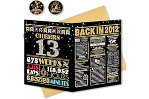 BGTCARDS 13th Birthday Card, 13th Birthday Decorations for Girls Boys, 13th Birthday Gifts for Daughter Son, Back in 2012 Birthday Card, Black Gold