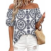 BTFBM Off The Shoulder Spring Tops for Women Summer Blouses Boho Floral Short Sleeve Shirts Dressy Casual Outfits 2026