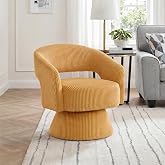 Lexicon 360 Degree Swivel Accent Chair, Modern Comfy Corduroy Round Barrel Chair, Open Back, Plush Foam Cushions, Metal Swive