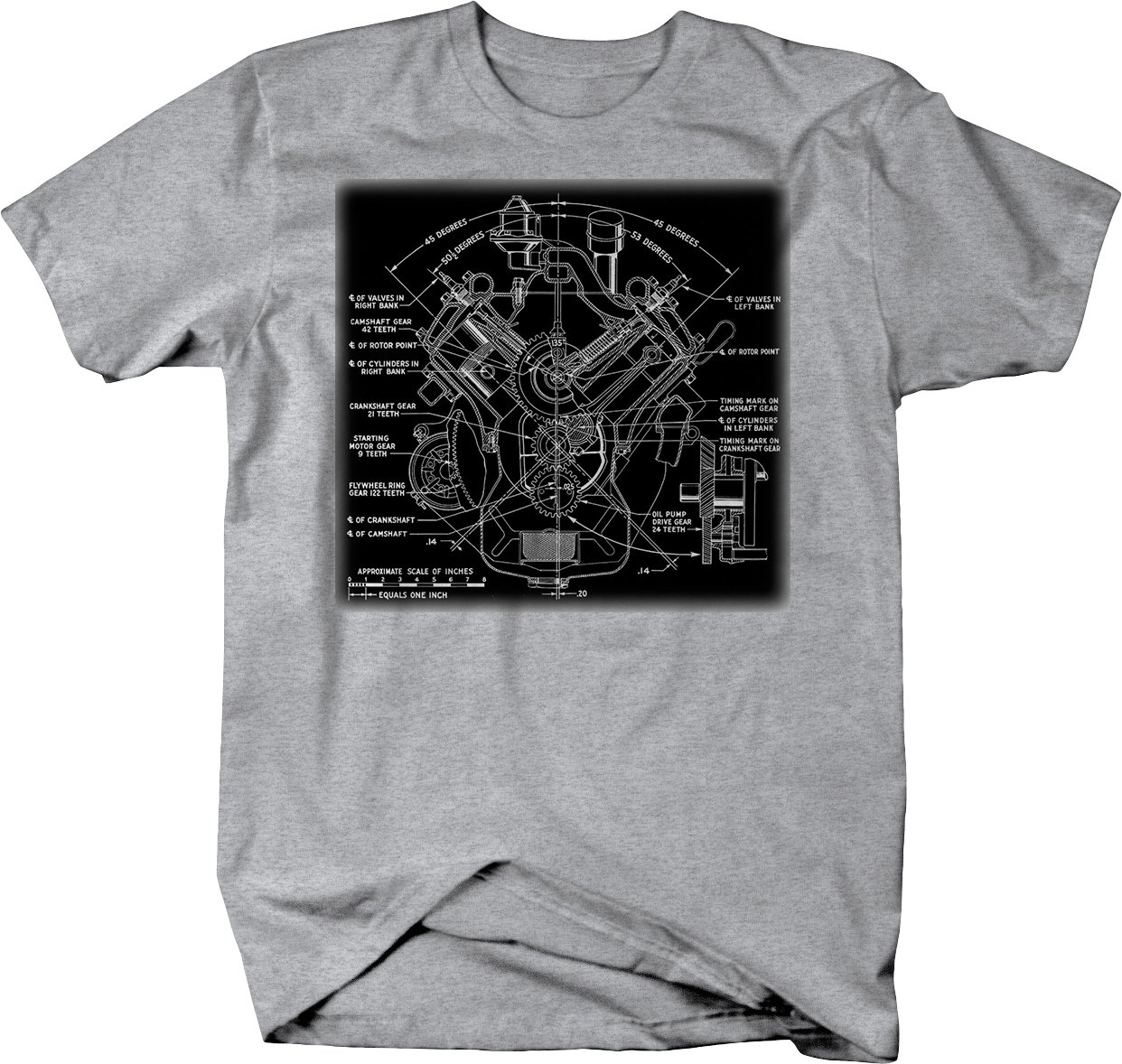 Flathead Engine Motor Diagram Hotrod Muscle Car Graphic T Shirt for Men