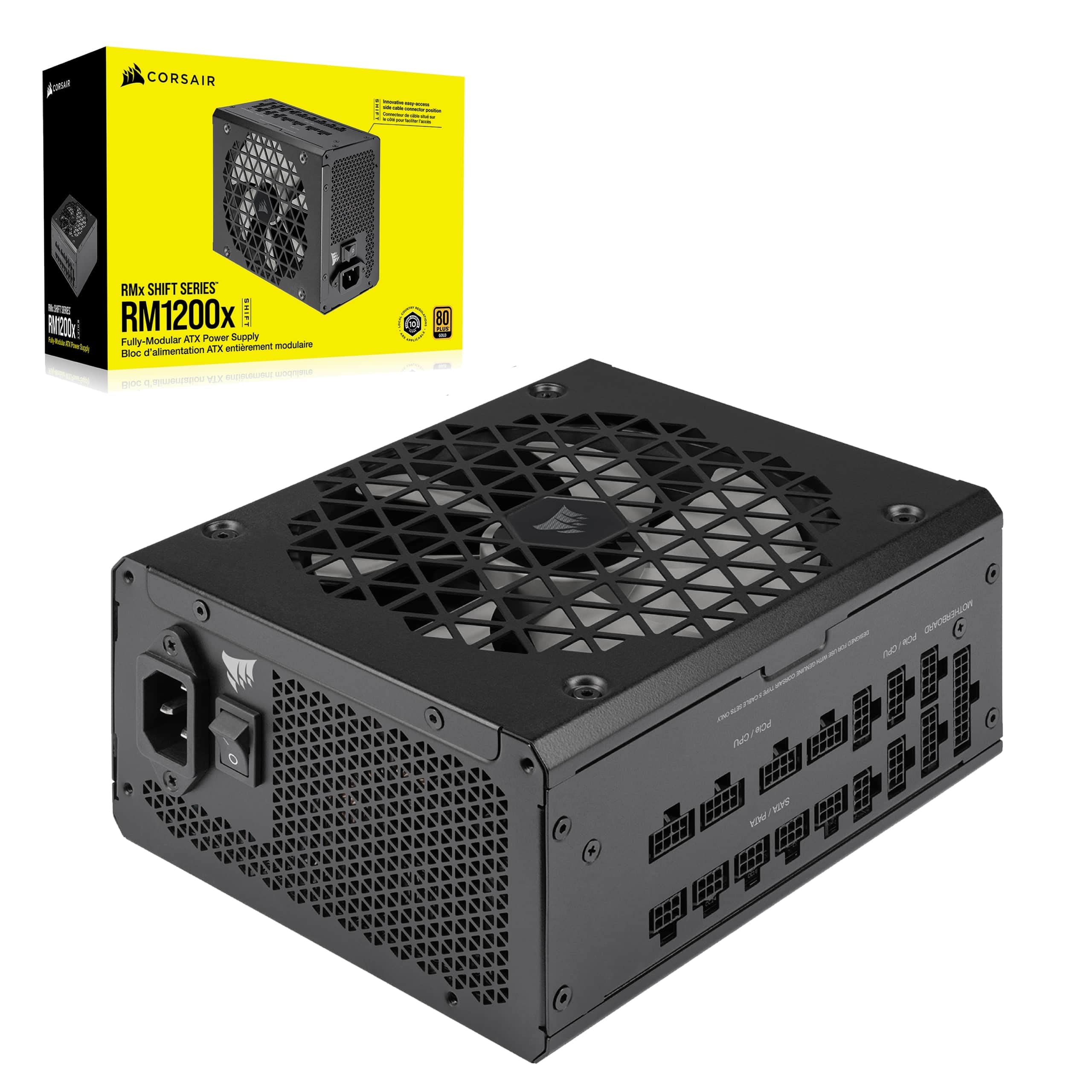 Corsair RM1200x Shift Fully Modular ATX Power Supply - Side Interface - ATX 3.1 & PCIe 5.1 Compliant - Zero RPM Fan Mode - 105°C-Rated Capacitors - 80 Plus Gold Efficiency - Black Image