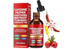 RUDUWU Cayenne Pepper Drops, Natural Cayenne Pepper Supplement Liquid Drops,Vitamin D3 K2 Beet Root Powder, Ceylon Cinnamon, Turmeric Curcumin, 60ml