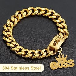 15mm Wide Gold Dog Chain Collar with Pendant