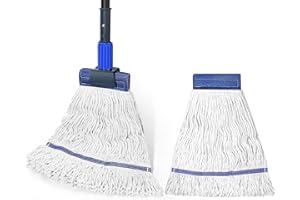 BUVE Heavy Duty Commercial Mop Industrial Cotton Mop with Extra Replacement Mop Head,Looped-End String Wet Mop for Floor Cleaning, Long Handle Janitorial Mop for Home,Garage,Office,Workshop, Warehouse