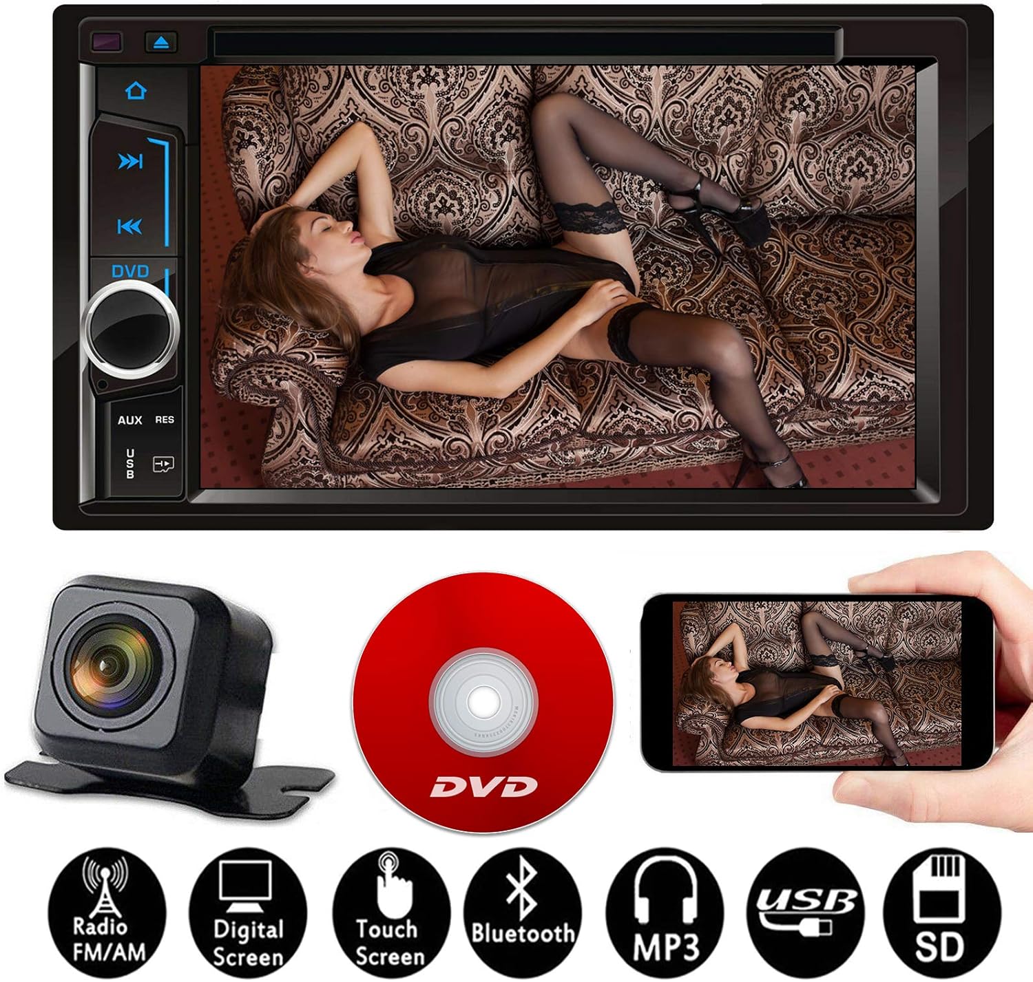 6.2 inch for 2001 2002 2003 2004 2005 2006 2007 Nissan X-Trail In Dash Double Din Car DVD CD Player Radio Stereo Receiver Mirror Link AM/FM/AUX/Bluetooth/USB/SD Player/Touch Screen Free Camera