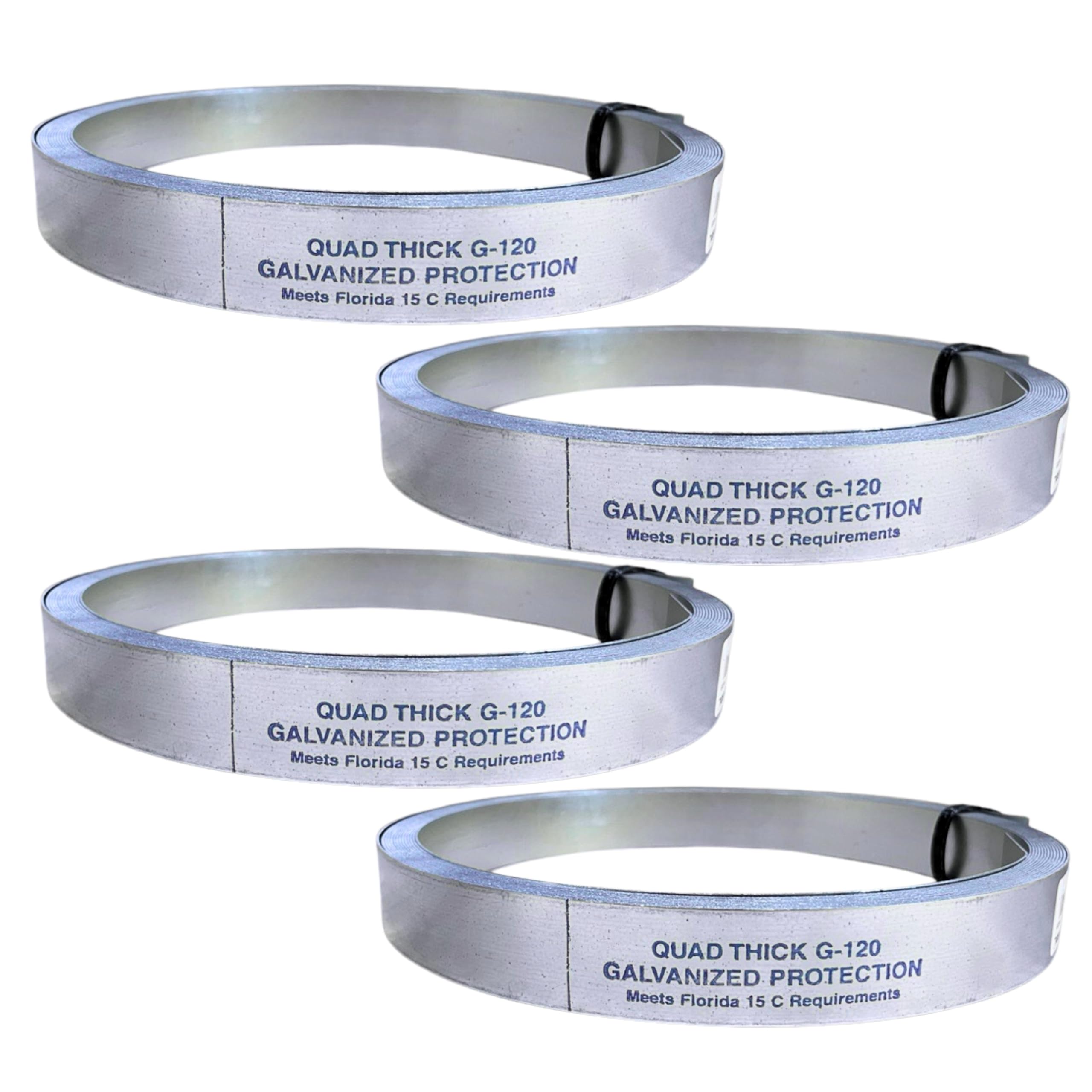 Tie Down | Certified G120 Galvanized Strapping – 1-1/4 inch x 37 feet Long | Securing Mobile Homes, Sheds, Tanks, and Reinforcing Outdoor Structures in High-Wind Areas (4 Pack)