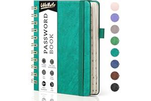 WEMATE Spiral Password Book with Alphabetical Tabs, Small Password Keeper Book for Seniors, Internet Password Notebook Hardco