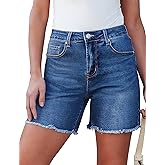 luvamia FleXclusive Jean Shorts for Women Trendy High Waisted Stretchy Denim Summer Raw Hem Mom Long Shorts Cutoff Jorts