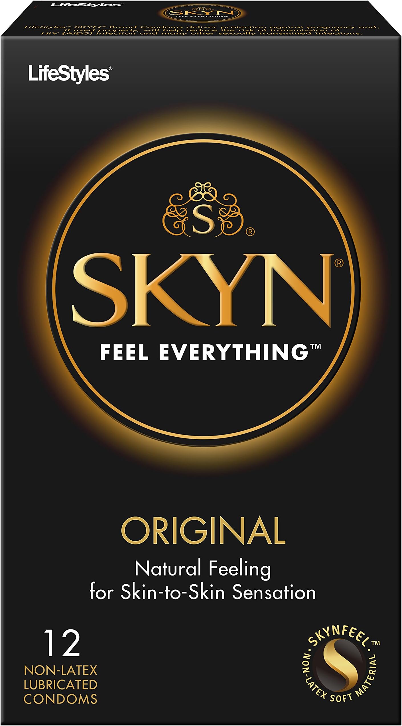 Lifestyles SKYN Premium Non-Latex Polyisoprene Lubricated Condoms with Pocket/Travel Case (Brass Travel Case, 12 Count)