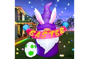 JOYEASE 4FT Easter Inflatables Outdoor Decoration Purple Gnome, LED Lighted Inflatables Gnome for Home Yard Lawn Garden Easter Blow up Yard Decorations