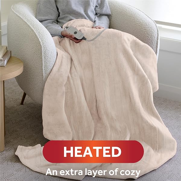 SUNBEAM ULTIMATE COZY ROYAL POSH VELVET HAND & FOOT POCKET HEATED THROW ELECTRIC BLANKET, 50″ X 72″, 4 HEAT SETTINGS, 4-HOUR AUTO SHUT-OFF, WARMING THROW FOR COUCH OR BED, MACHINE WASHABLE, STONE BUFF