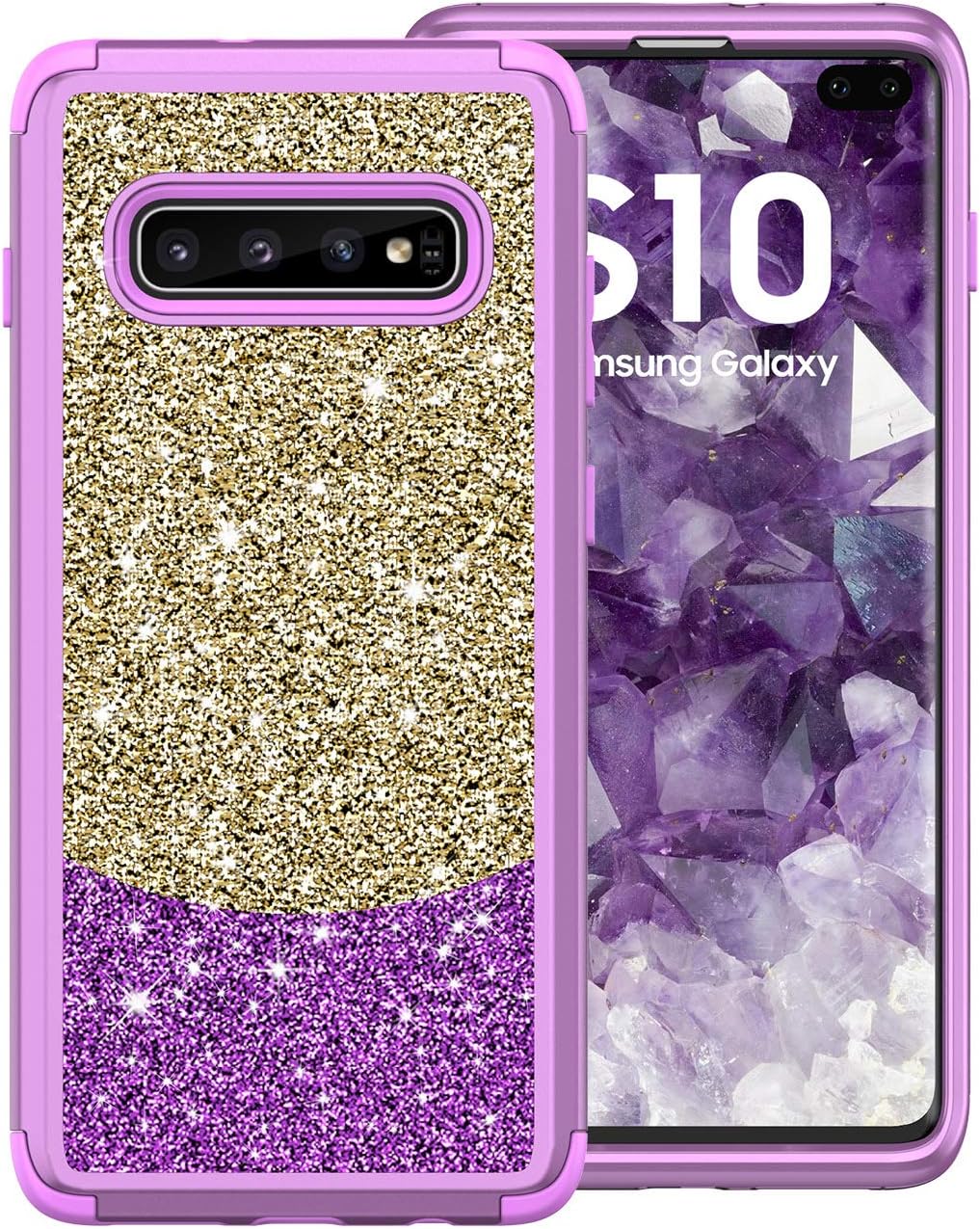 Galaxy S10 Plus Case, ZERMU Three Layer Shockproof Luxury Glitter Cute Bling Soft Protective Hard Shell Hybrid Rubber Bumper Armor Sparkly Shining Fashion Style Case for Samsung Galaxy S10 Plus 6.4"