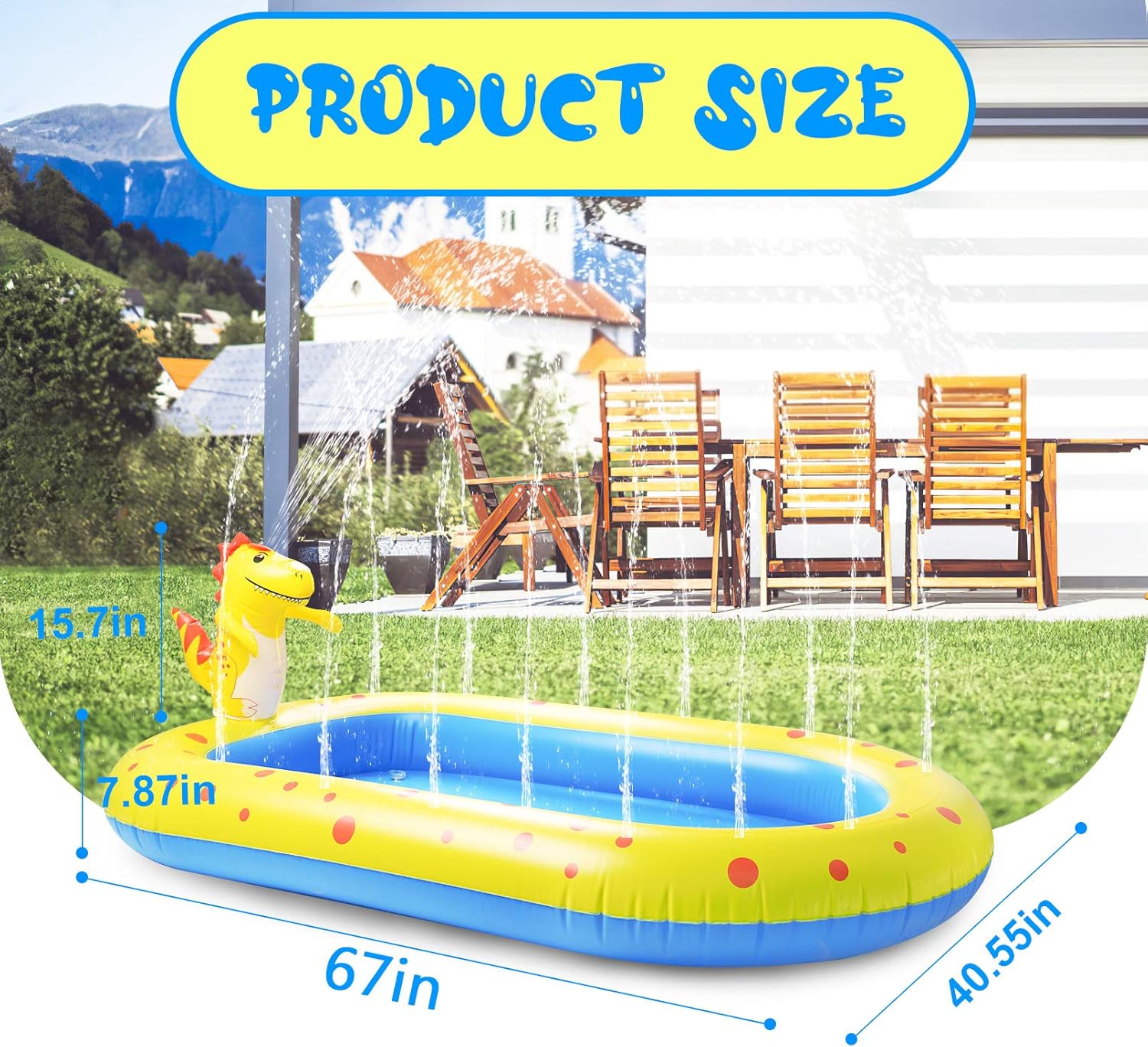 Inflatable Sprinkler Kiddie Pool,Toddler Pools Water Sprinkler Pool,Backyard Splash Pad Water Play Toys Blowup Kids Pool,Cute Dinosaur Pools,67”×40.5“×7.8”: Car Electronics