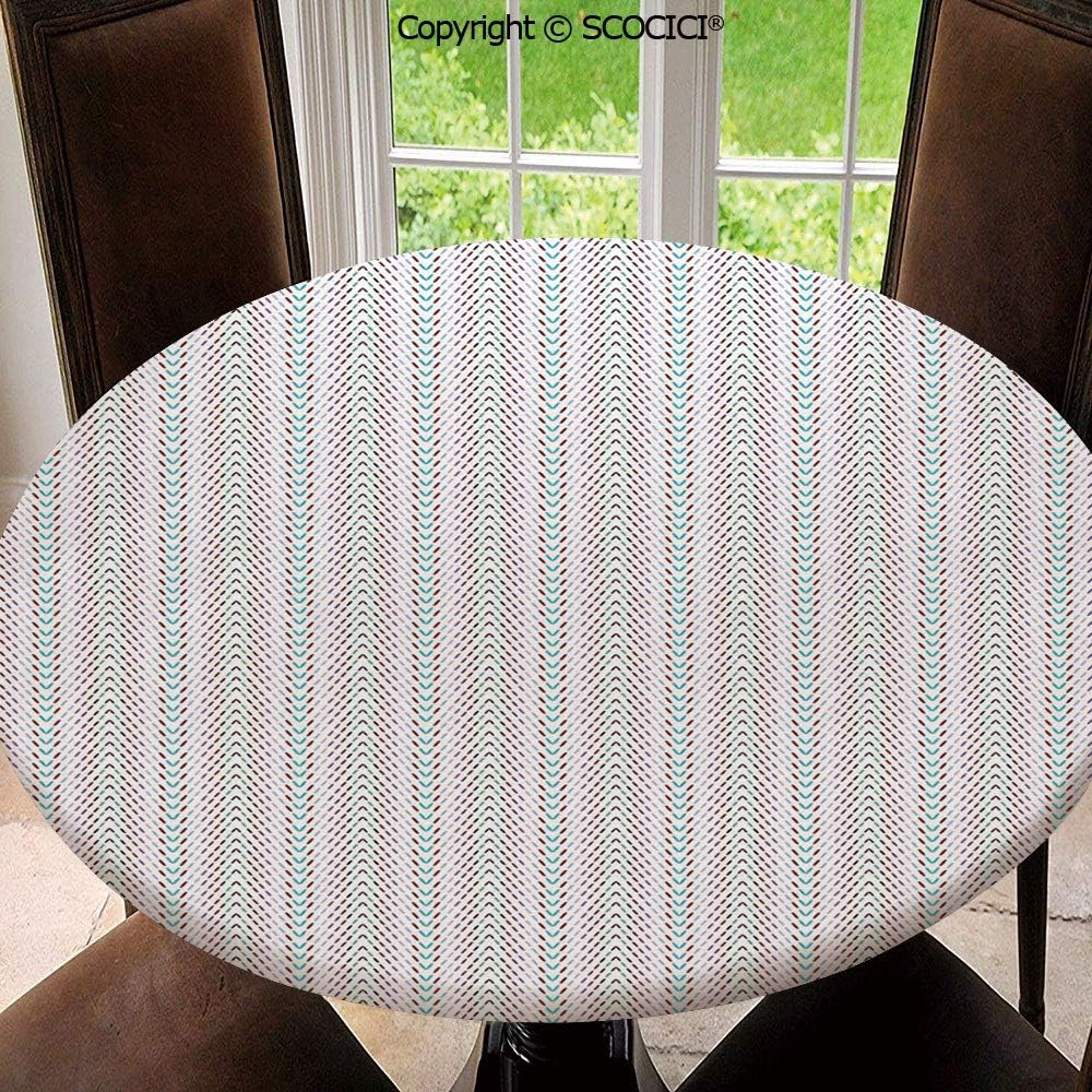 Home-DIY Elastic Edged Waterproof Table Cover Tablecloths Kitchen Decor, Fits for Round Tables - Continuing Dashes and Strokes Forming 63"