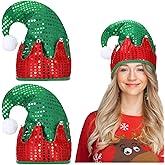 Panitay 3 Pcs Christmas Elf Hat Unisex Felt Sequin Santa Hat with Bells Xmas Glowing Felt Holiday Party Costume