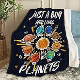 ARTBLANKET Just A Boy Who Loves Planets & Solar System Throw Blanket Fannel Fleece Super Soft Funny Blanket Travel Throw Blanket for Bed Couch Sofa 40 x 50 Inch for Kid