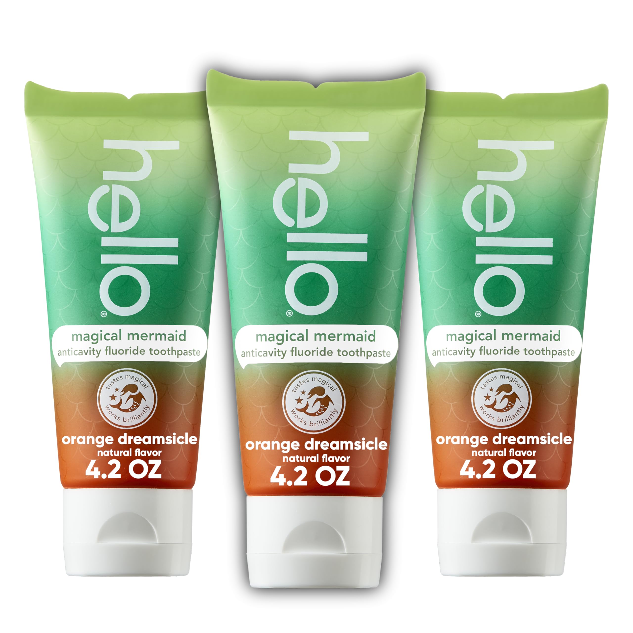 Photo 1 of hello Magical Mermaid Kids Toothpaste with Fluoride, Orange Dreamsicle Flavor Toothpaste for Kids, Safe for Ages 2 and Up, Helps Prevent Cavities, Strengthen Enamel, Polish Teeth, 3 Pack, 4.2 Oz Each