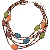 Coiris Multi Color 5 Layers Wood Beads Strand Statement Necklace for Women Chunky Collar (N0019)