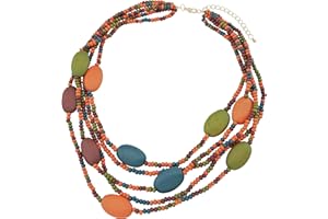 Coiris Multi Color 5 Layers Wood Beads Strand Statement Necklace for Women Chunky Collar (N0019)