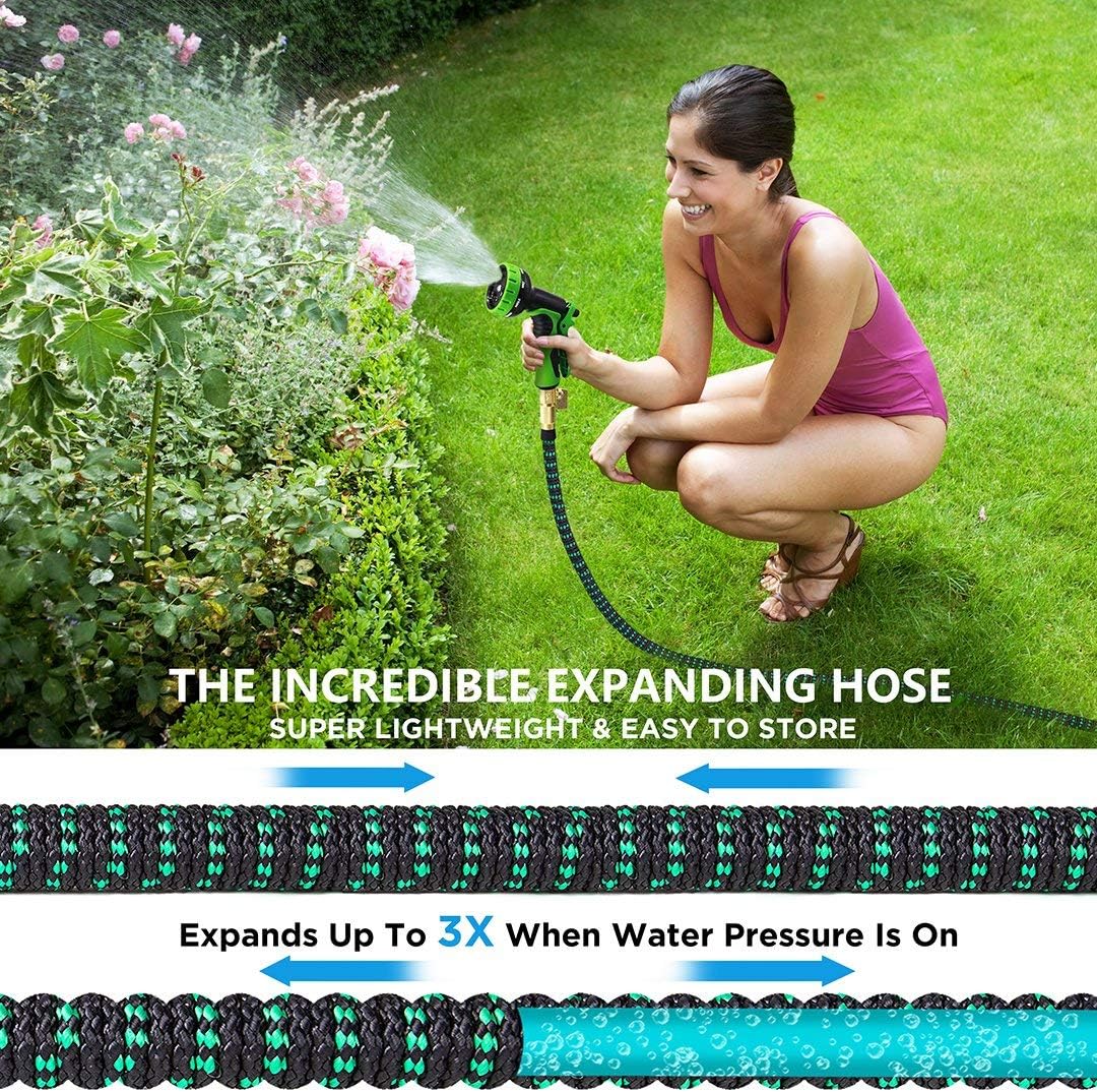 100 ft Expandable Garden Hose, Upgraded Leakproof Lightweight Garden Water Hose with 3/4" Solid Brass Fittings, Extra Strength 3750D Durable Gardening Flexible Hose, Expanding Garden Hoses Spray Nozzle … : Garden & Outdoor