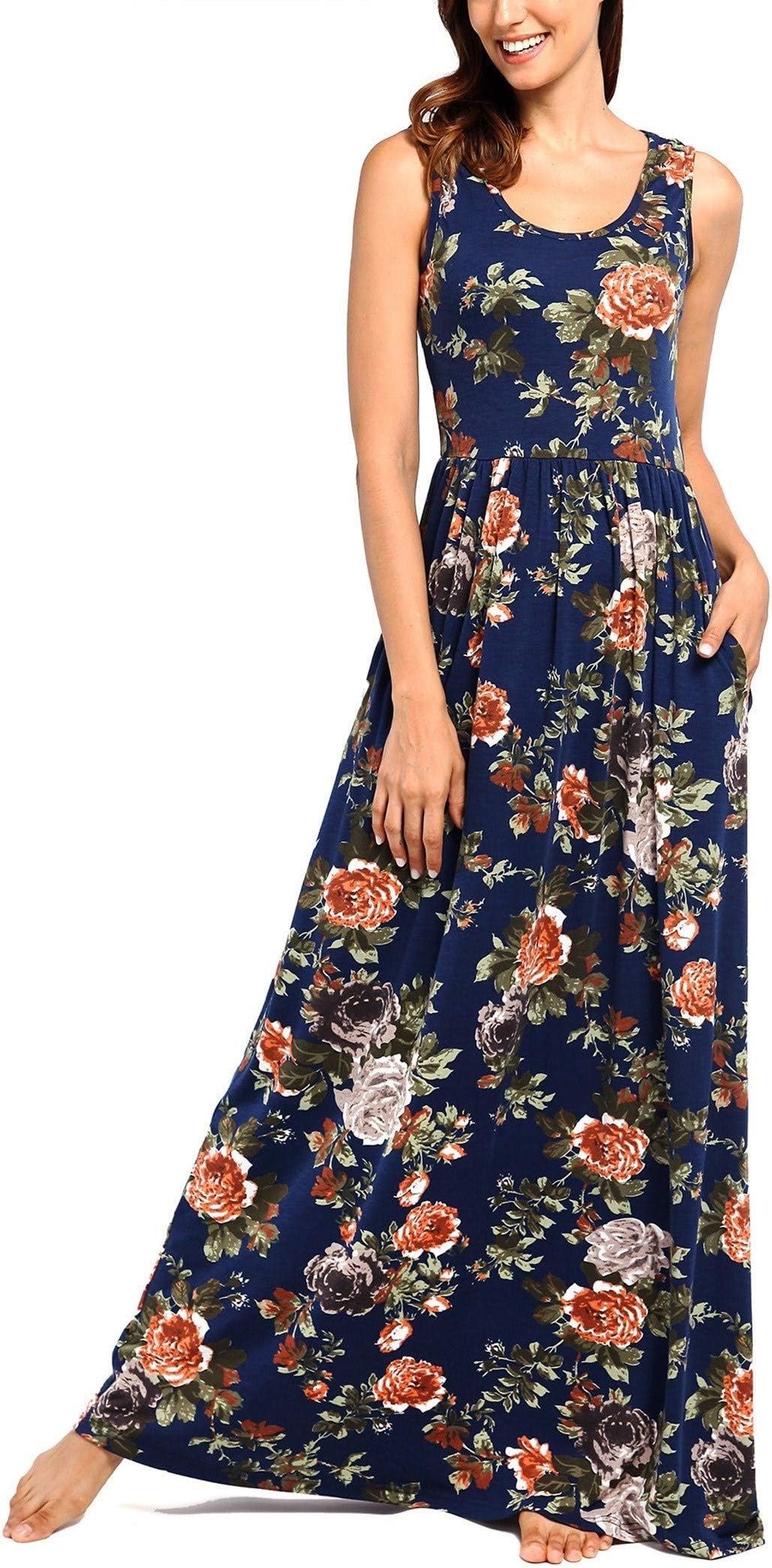 Comila Women's Summer Sleeveless Floral Tank Maxi Dress Casual Long Dress Pocket