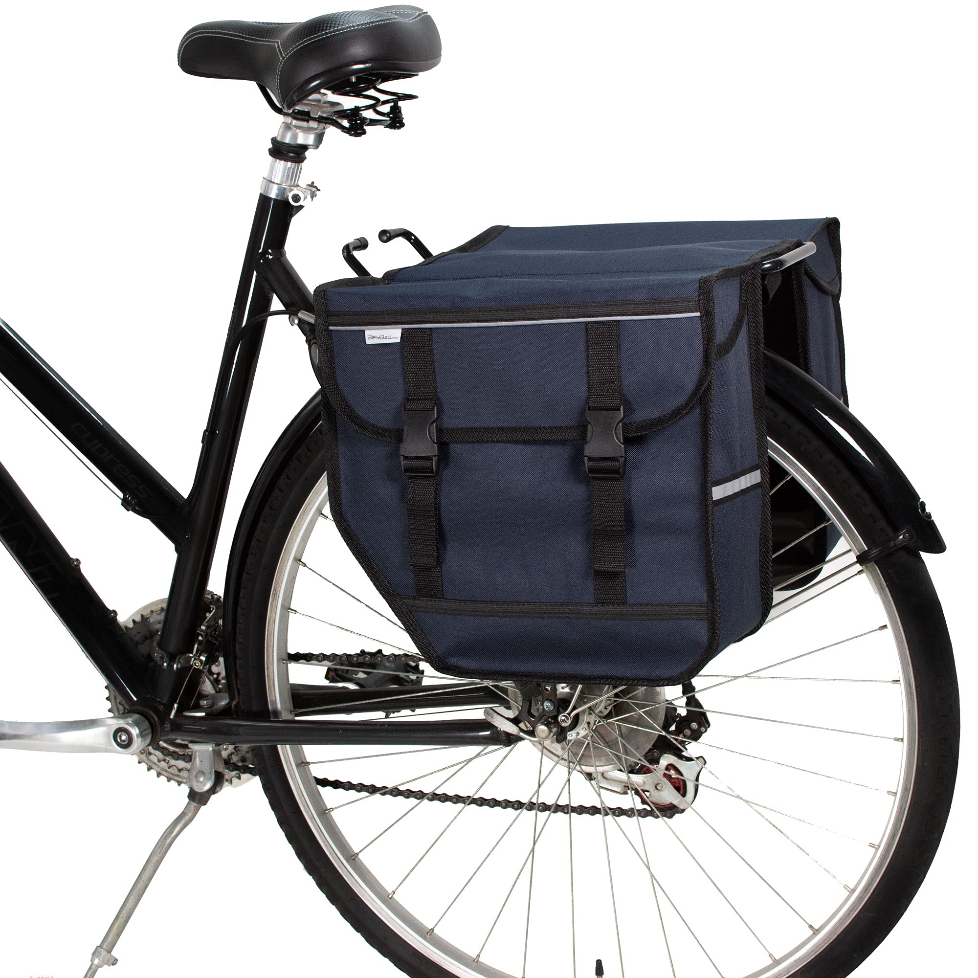 BikyBag Model M - Double Pannier Bag 28L Large Capacity - Water-Resistant Rear Rack Bicycle Luggage with Heel-Clearance Design (Dark Blue)