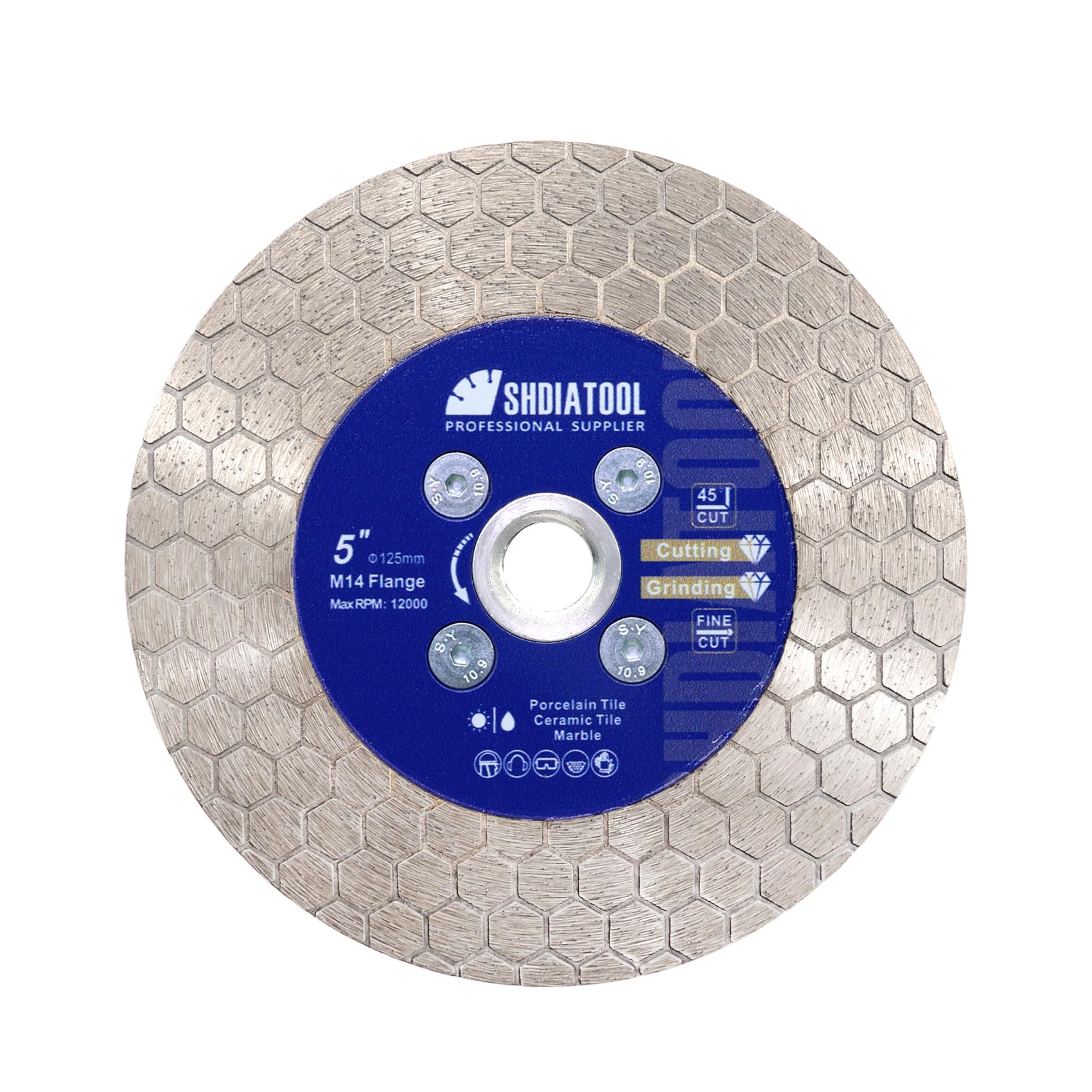 SHDIATOOL Tile Diamond Saw Blade Cutting Disc Wheel 5in/125mm M14 Thread Double Side Cutting and Grinding Porcelain Tile Granite Marble Ceramic Masonry