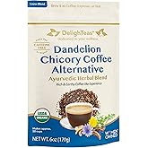 DelighTeas Organic Coffee Alternative | Ayurvedic Herbal Chicory Dandelion Coffee | Coffee Substitute | USDA Organic, Caffeine Free, Gluten Free | With Sweet Notes of Carob | 50 servings, 6oz.