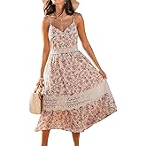 CUPSHE Summer Dresses for Women 2025 Long V Neck Floral Lace Casual Sleeveless A Line Sundress Beach Midi Dress