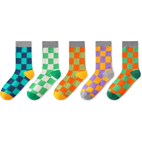 Bony&katia Kids Alien Crew Socks - 4-Pair Navy Blue & Brown Checkered Socks