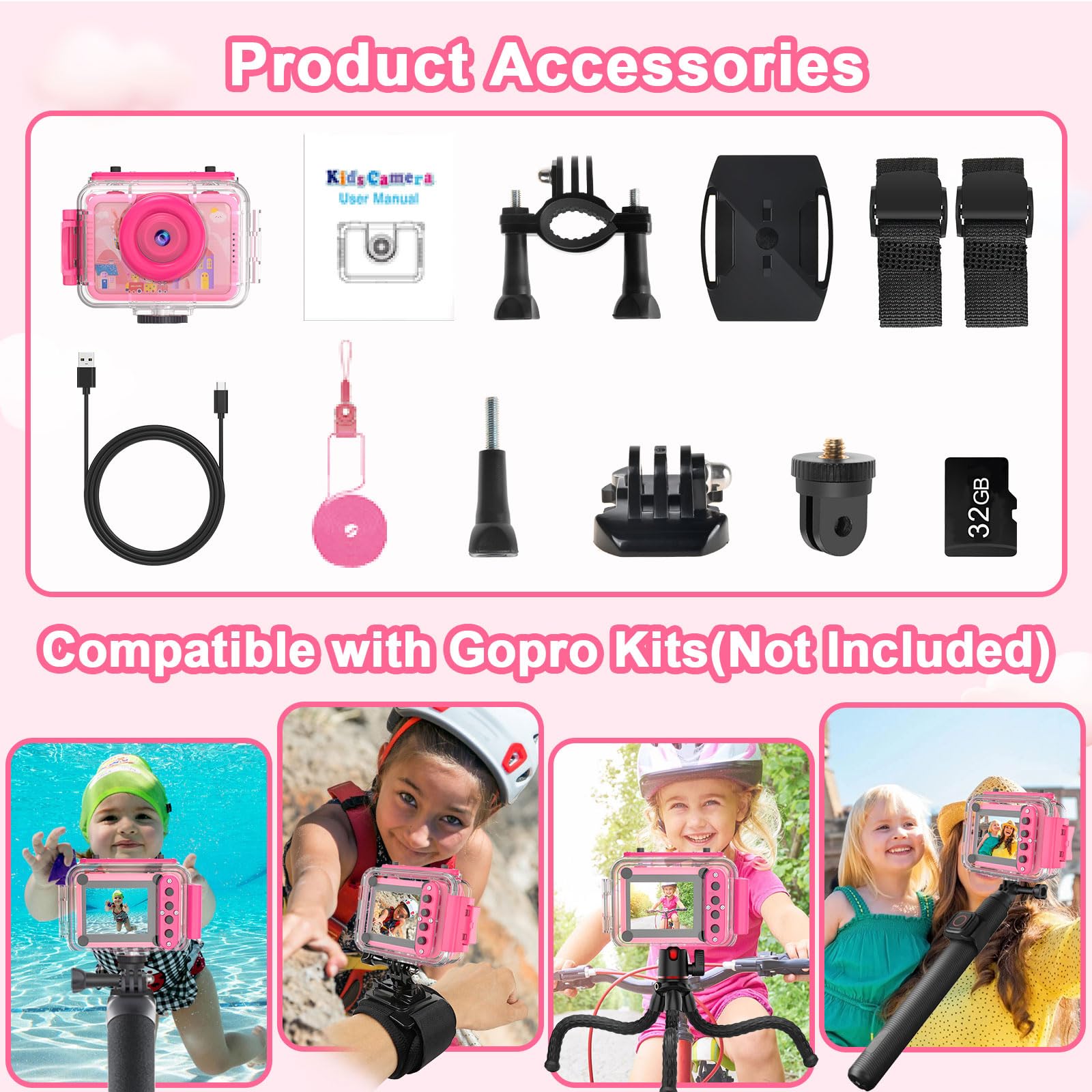 Kids Digital Waterproof Camera - 2024 Upgrade Underwater Camera for Kids with 2.0