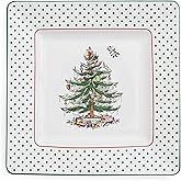 Spode Christmas Tree Polka Dot Square Platter - 10" Porcelain Holiday Serving Tray for Entertaining - Dishwasher & Microwave Safe - Christmas Dessert Tray for Serving Festive Dishes