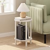 Furinno Turn-N-Tube Toolless 2-Tier Round Side Table, White | Open Shelf, End Table, Night Stand, Bedside Table, for Living Room, Bedroom