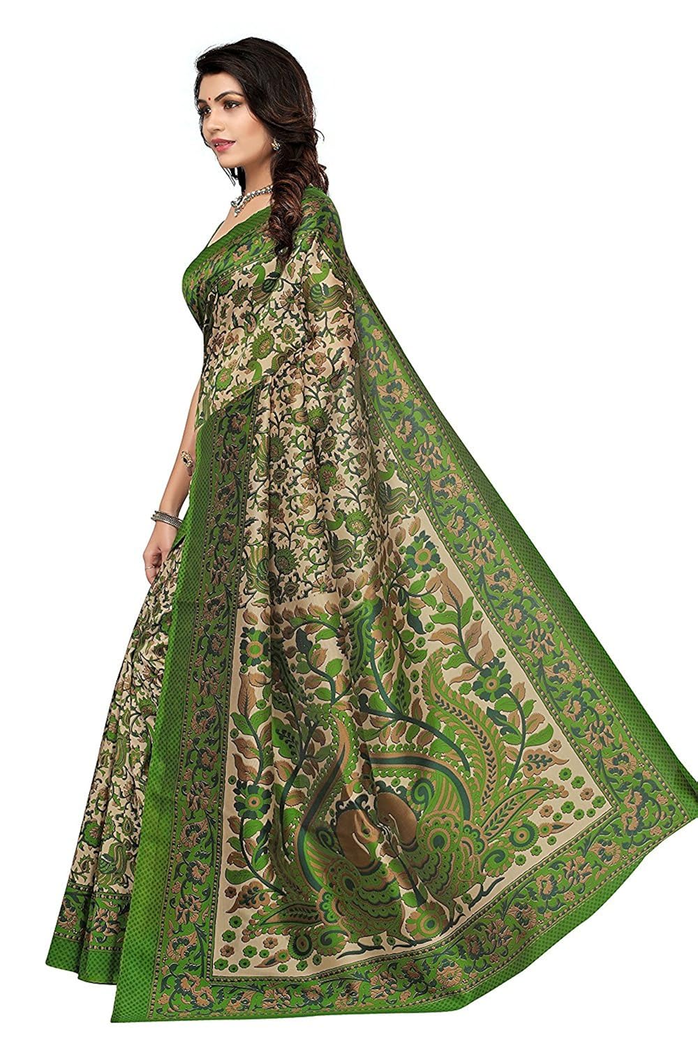indira designer silk saree with blouse piece (green-bandan_green_free size)