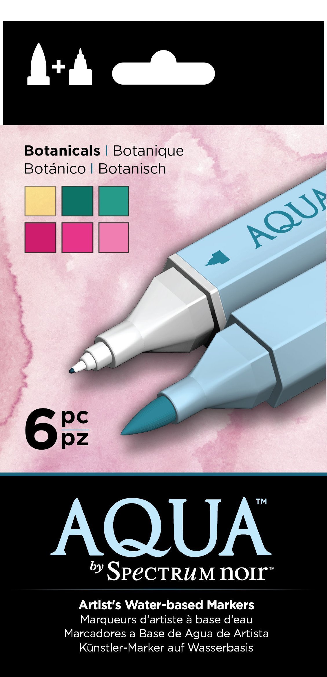Spectrum Noir Aqua Artist's Water Based Dual Nib Marker Colouring Pens, Botanicals, Pack of 6, 19 x 9.6 x 2.1 cm